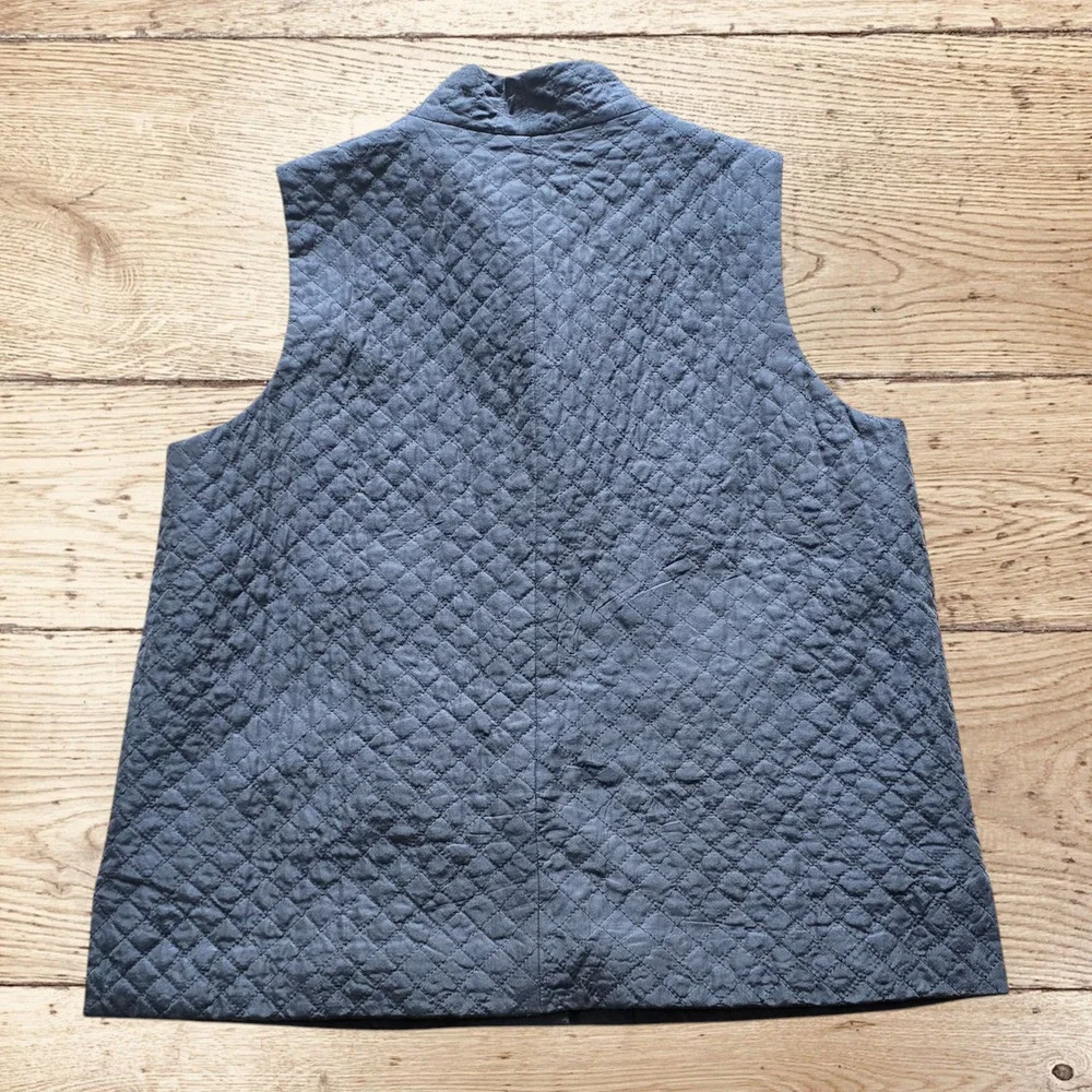Eileen Fisher 100% Silk Lightweight Diamond Pattern Zip Pocket Snap Button, Sz M